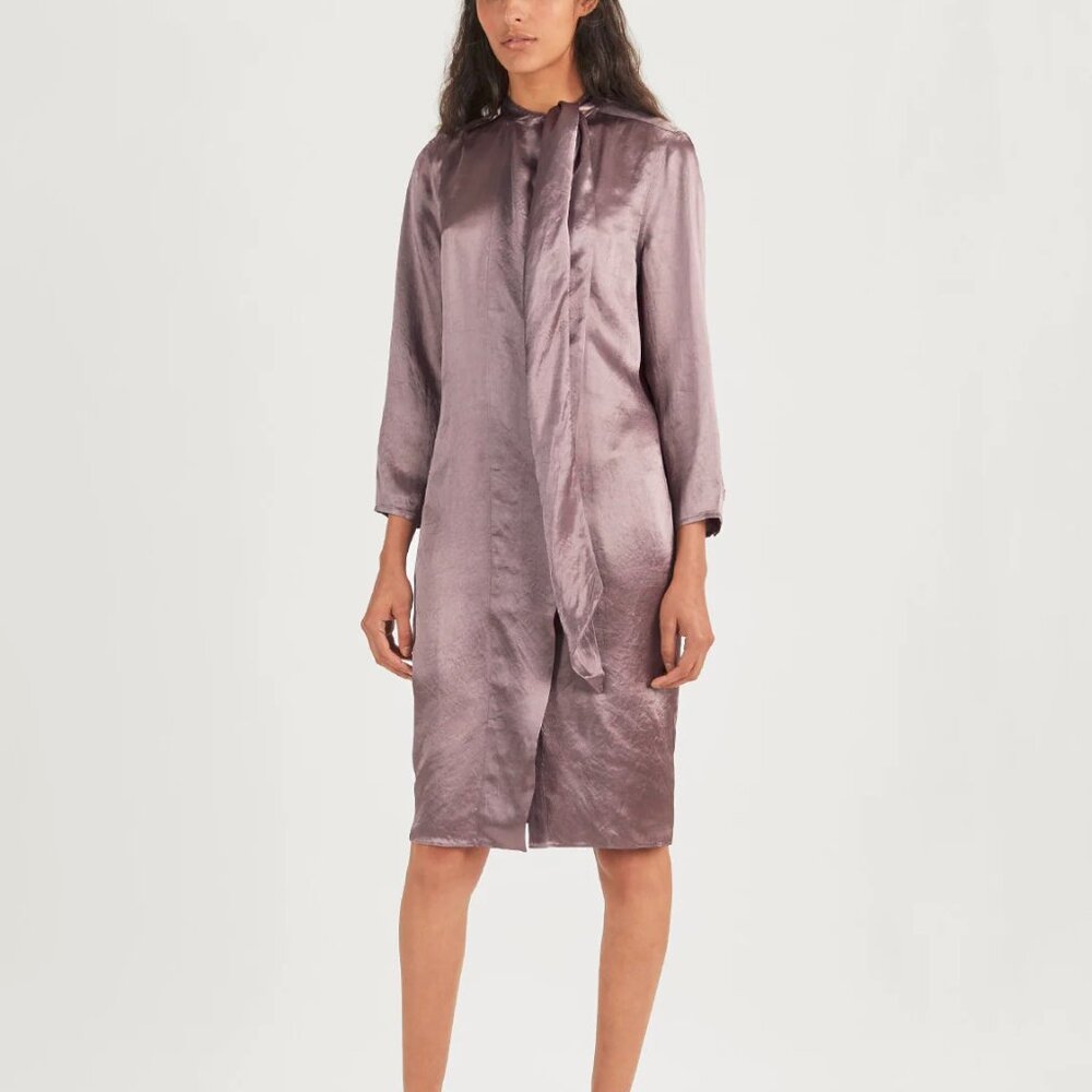 Acne Studios Doree Satin Dusty Purple Scarf-Collar Dress